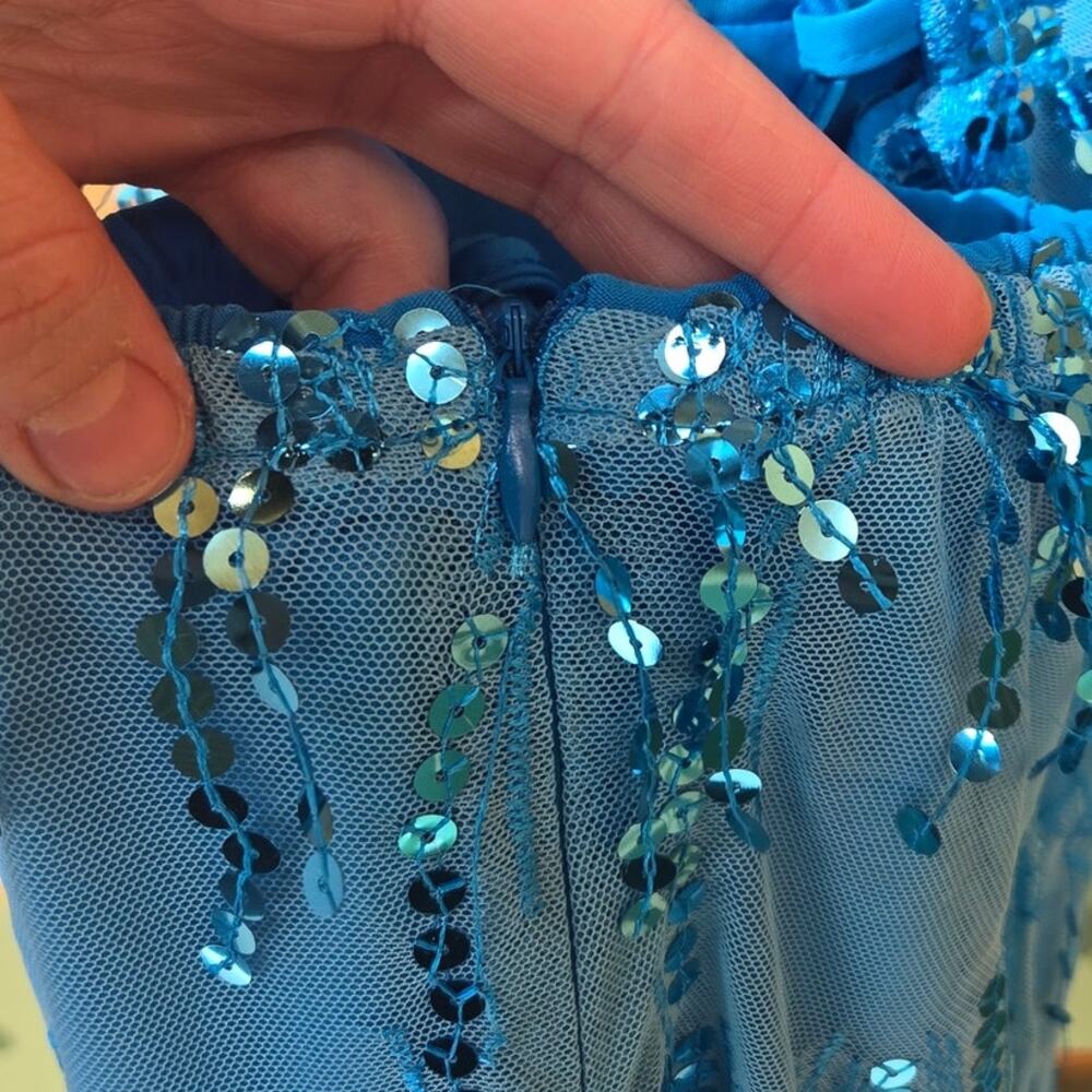 NWT OBEEII Medium Blue Sequins Fringe Sexy Bodycon Mini Dress [0026] - Picture 7 of 13